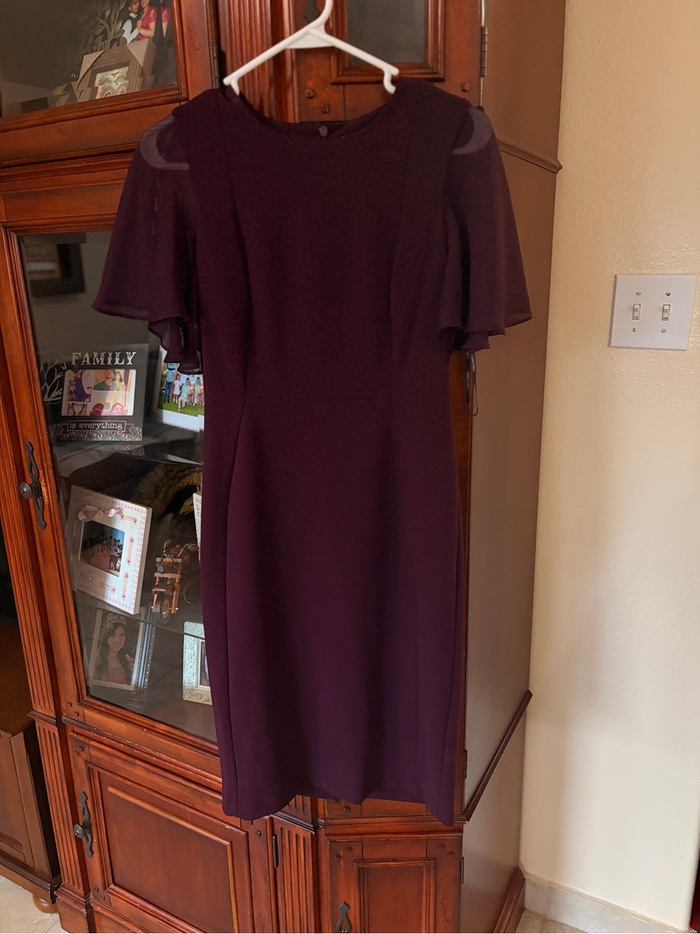Calvin Klein Deep Plum Flutter Sleeve Midi Dress